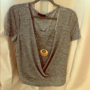 AB Studio Grey Top with Gold Necklace Size L